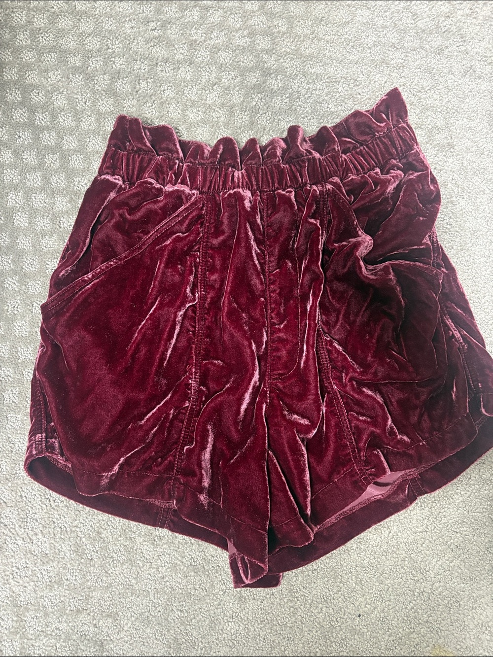Free People High-Waist Velvet Shorts in Wine